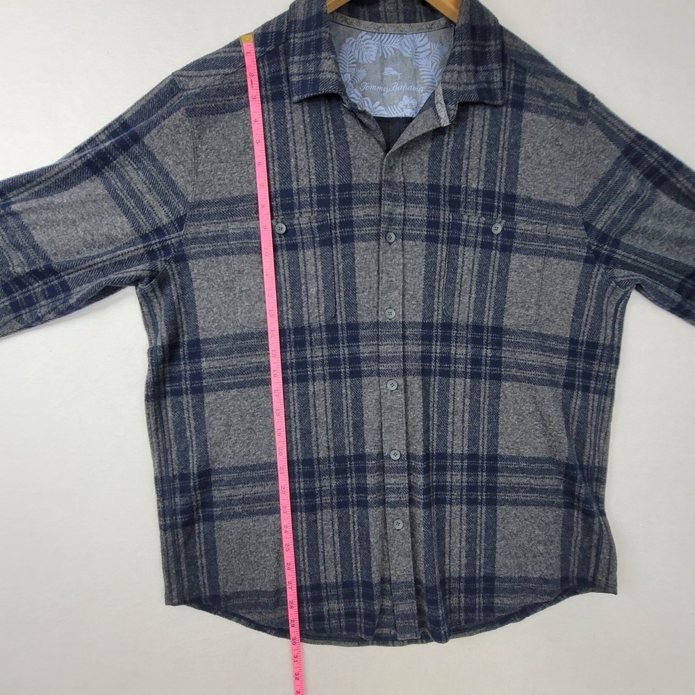 Tommy Bahama Mens 3X Gray Blue Plaid Flannel Long Sleeve Button Down Shirt - Picture 6 of 16